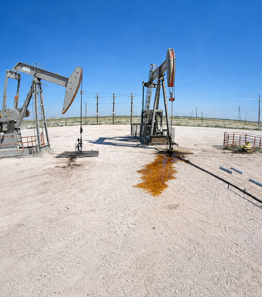 Well pad at 14:30 with a small contained hydrocarbon pool near the pump jack