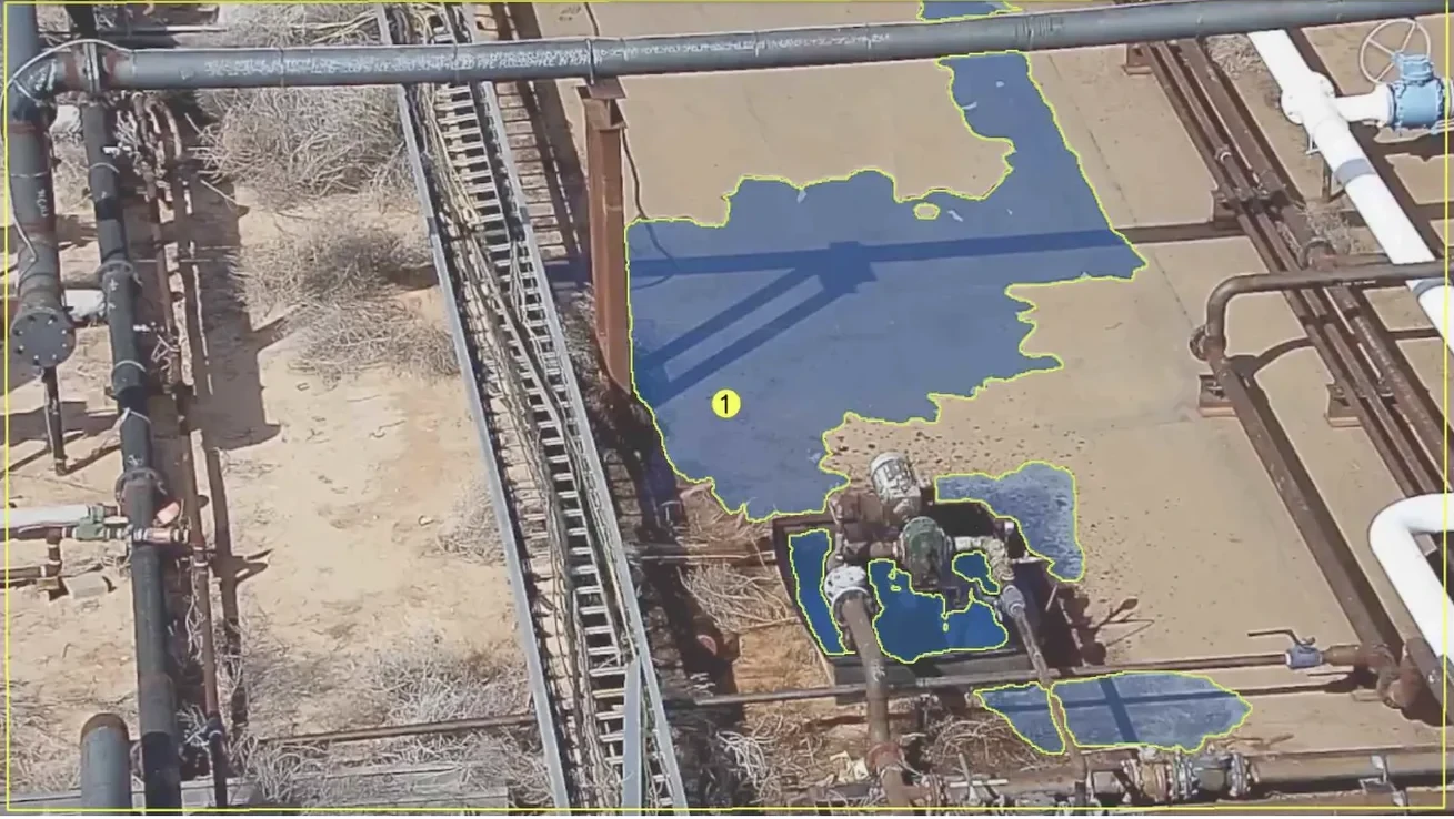 Controlled Fluid Leak Test — puddle detection overlay