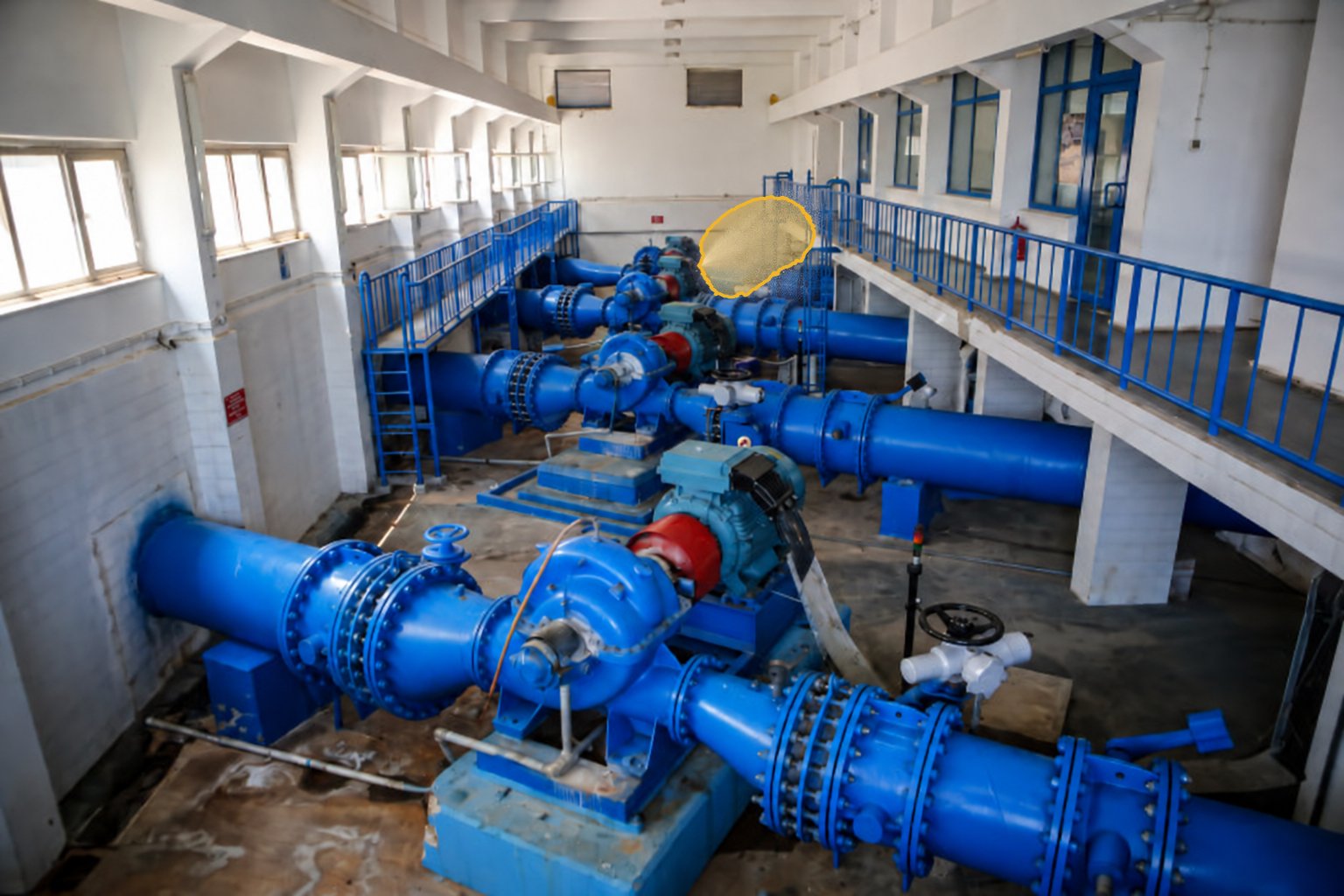 Real V4 detection, processed live: Water utility pump station, spray detected. Overlay output of VisionAery Liquid Leak Detection.