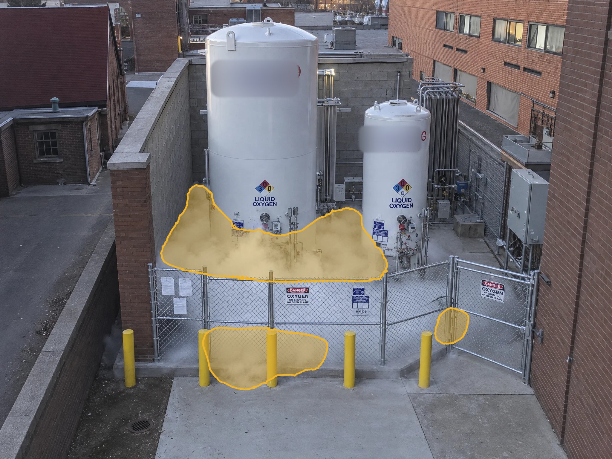 Hospital Tank Vapor Release — visible vapor detection overlay