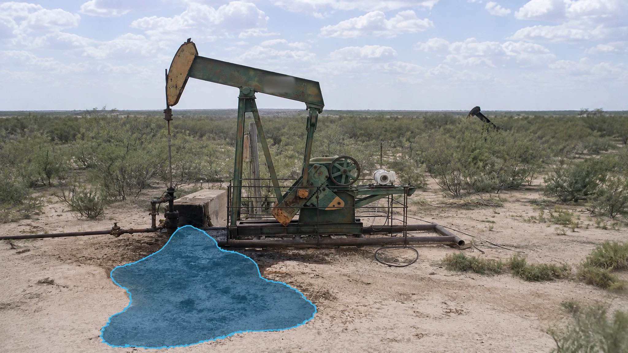 Pumpjack Fluid Leak — puddle detection overlay