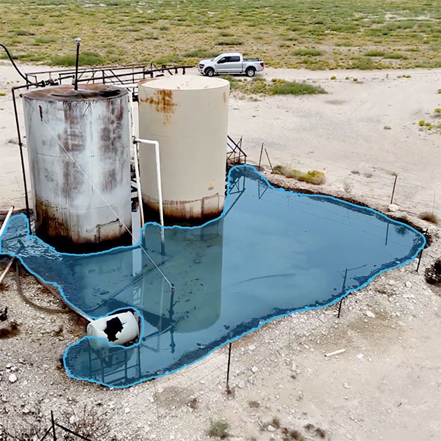 Tank Battery Spill — Aerial View — puddle detection overlay