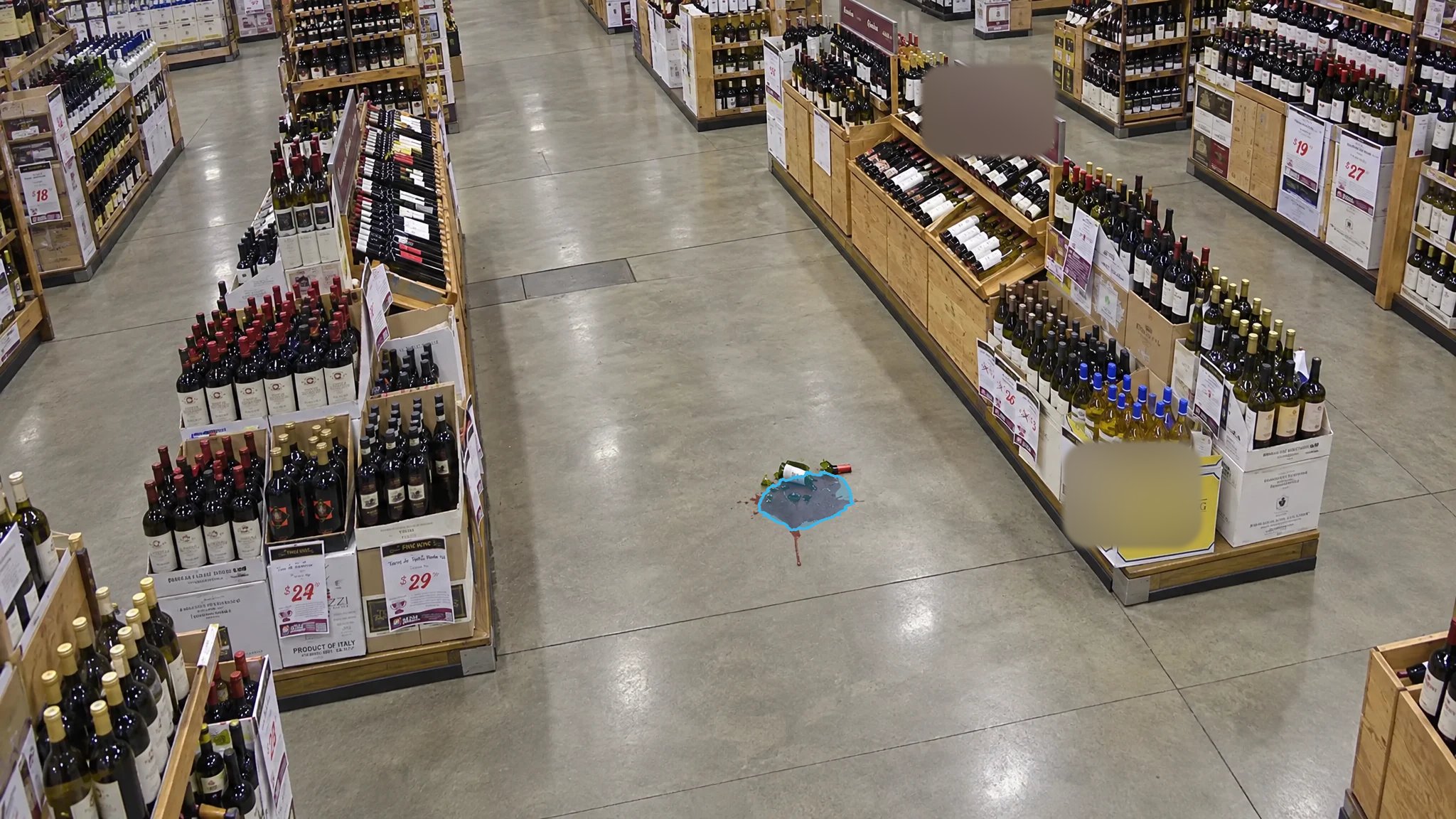 Store Walkway Fluid Spill — puddle detection overlay