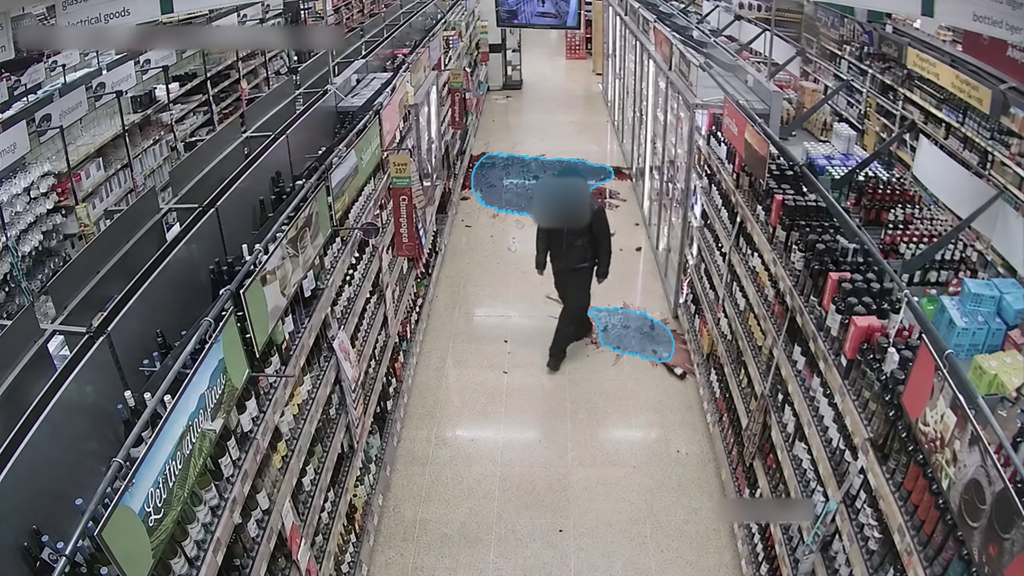 Store Shelf Area Spill — puddle detection overlay