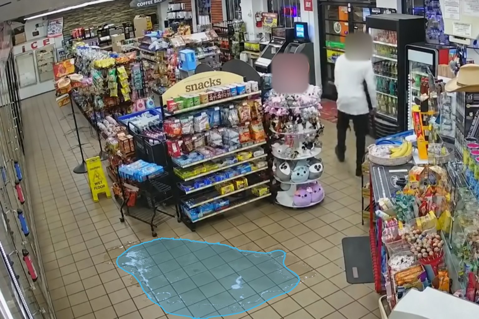 Convenience Store Display Area Spill — puddle detection overlay